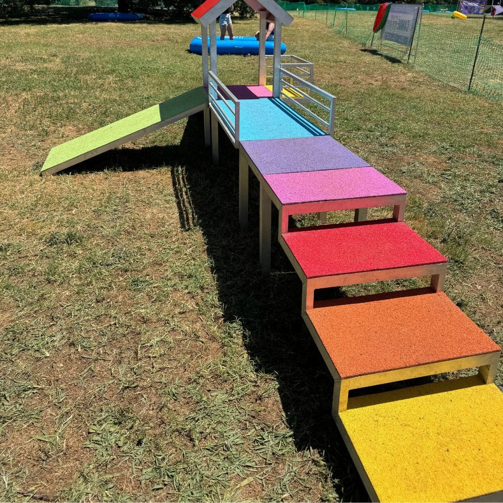 aire-de-jeux-petite-race-2 Escalier à marches basses en EPDM coloré de l'aire de jeux pour petits chiens